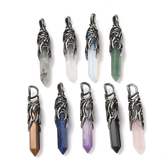 Подвеска из натурального камня, граненые подвески-пули с латунными крыльями дракона, античное серебро