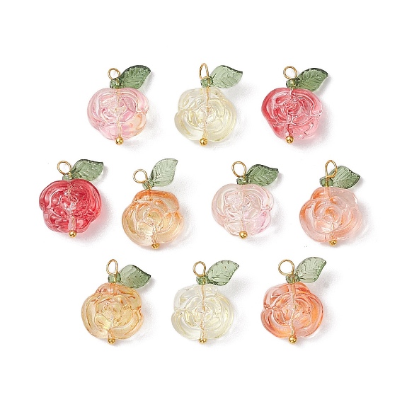 Стеклянные подвески, с латунной петлей и акриловым листом, цветок розы