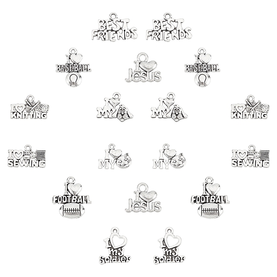 60 Pcs 10 Styles Tibetan Style Alloy Pendants, Mixed Shapes