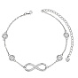 SHEGRACE 925 Sterling Silver Link Anklets, with Grade AAA Cubic Zirconia, Flat Round and Infinity