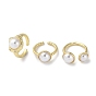 Rack Plating Brass Micro Pave Cubic Zirconia Open Ring, Plastic Pearl Cuff Finger Ring for Women