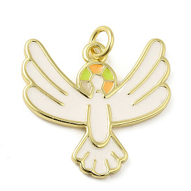 Rack Plating Brass Enamel Pendants, with Jump Ring, Long-Lasting Plated, Cadmium Free & Lead Free, Real 18K Gold Plated, Bird Charm