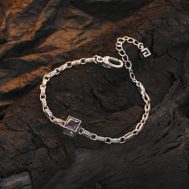 Bracelet à breloques g en argent sterling vintage unique avec un design floral complexe et des pierres de zircone cubiques étincelantes