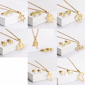 201 комплект из ожерелья с подвеской из нержавеющей стали и сережек-гвоздиков, золотые