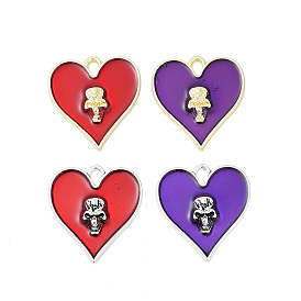 Подвески из эмали и сплава, стойки покрытие, без кадмия, без никеля и без свинца, сердце с подвеской в виде черепа