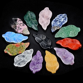 Gemstone Carved Healing Leaf Stone, Reiki Energy Stone Display Decorations, for Home Feng Shui Ornament