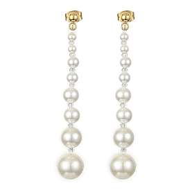 Shell Pearl Long Tassel Dangle Stud Earrings, 304 Stainless Steel Jewelry