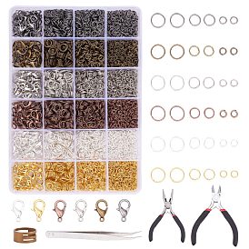 DIY Jewelry Sets, with Alloy Lobster Claw Clasps, Carbon Steel Jewelry Pliers, Imitation Leather Cord Necklaces Makings, Iron Jump Rings, 304 Stainless Steel Tweezers, Brass Assistant Tool
