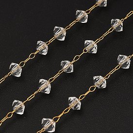 Ручная работа 304 цепочки из стеклянных бусин из нержавеющей стали с звеньями-рондель, граненые, долговечный, пайки, с катушкой, ионное покрытие (ip)