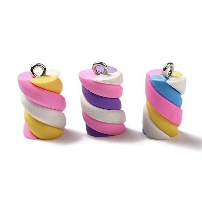 Opaque Resin Imitation Food Pendants, Candy Twist Charms with Platinum Tone Iron Loops
