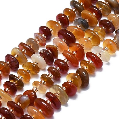Natural Red Agate Beads Strands, with Seed Beads, Flat, Dyed & Heated