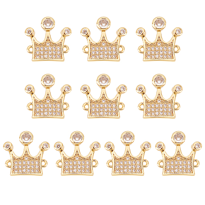 10Pcs Brass Micro Pave Clear Cubic Zirconia Links, Crown