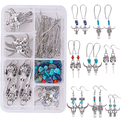 DIY Earring Making, with Brass Hoop Earrings, Tibetan Style Alloy Pendants, Natural & Synthetic Gemstone Beads