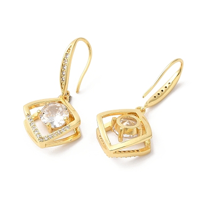 Clear Cubic Zirconia Rhombus Dangle Earrings, Brass Jewelry for Women