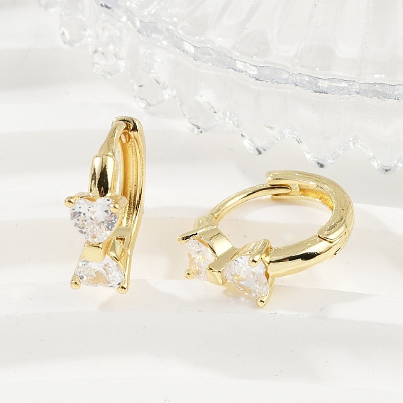 Серьги-кольца с бантом из латуни с микропаве из прозрачных кубических цирконий, без кадмия и без свинца