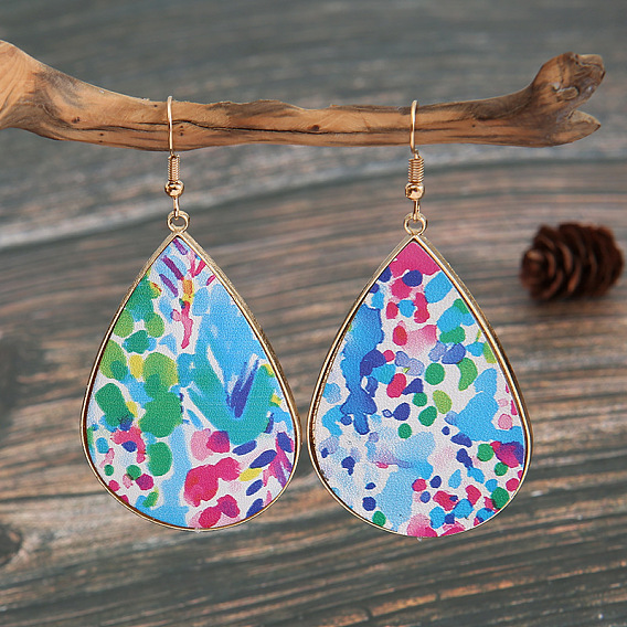 Серьги-капли из искусственной кожи, со сплавочной фурнитурой, золотые