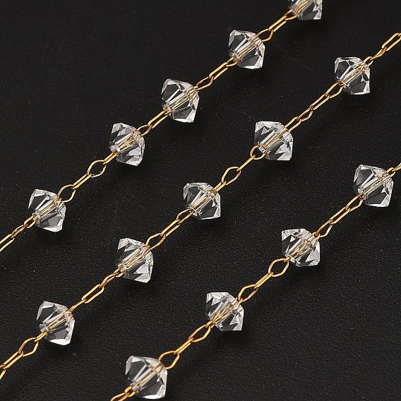 Ручная работа 304 цепочки из стеклянных бусин из нержавеющей стали с звеньями-рондель, граненые, долговечный, пайки, с катушкой, ионное покрытие (ip)