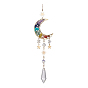 Natural Gemstone Chips Moon Pendant Decorations, Suncatchers Hanging, with Teardrop Glass Pendants, Star/Sun