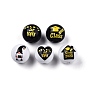 Senior Year Theme Printed Wooden Beads, Round with Hat/Gnome/Graduation Theme Pattern