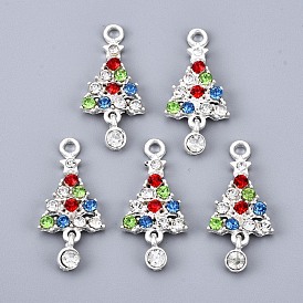 Alloy Colorful Rhinestone Pendants, Cadmium Free & Lead Free, Christmas Tree, Faceted