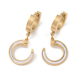 PVD Vacuum Plating 201 Stainless Steel C-Shaped Hoop Earrings, with Shell & 304 Stainless Steel Pin