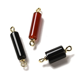 Natural Agate Connector Charms, Column Links with Real 18K Gold Plated Brass Double Loops