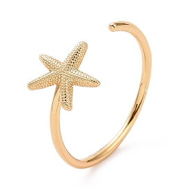Rack Plating Brass Star Open Cuff Ring for Women, Cadmium Free & Lead Free