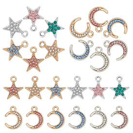48шт 12 стили подвески со стразами из сплава, Луна и звезды