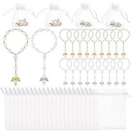 28шт. 2 стили браслетов с подвесками в виде ангела и цветка из пластика, имитирующего жемчуг, с 28шт. мешочками из органзы