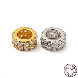 Plaqué rhodium 925 perles intercalaires en argent sterling, avec zircons, colonne