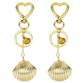 2 шт. латунные подвесные брелоки в форме ракушки, с застежками из сплава сердечек и железными кольцами