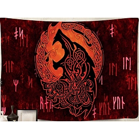Tapisserie murale en polyester avec loup viking, Tapisserie rectangulaire de runes de méditation, pour décoration de chambre à coucher et de salon