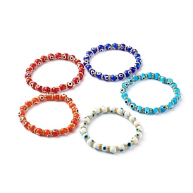 Bracelets extensibles perlés faits à la main au chalumeau mauvais œil, avec des perles de strass rondes en laiton