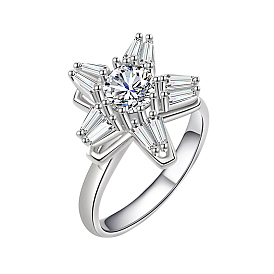 Star Rotatable Finger Ring for Women, Brass Cubic Zirconia Fidget Spinner Rings