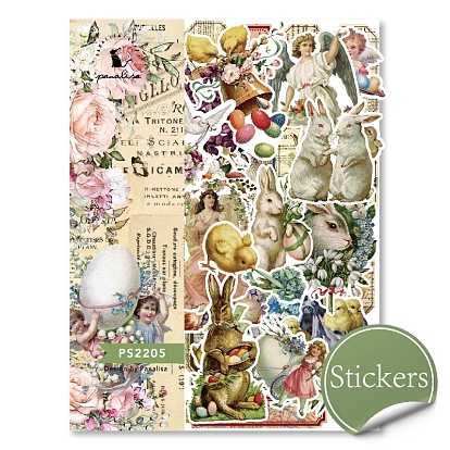 Retro Easter Theme Paper Adhesive Stickers, Package Sealing Stickers, Rabbit & Angel & Easter Egg, Mixed Patterns