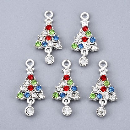 Alloy Colorful Rhinestone Pendants, Cadmium Free & Lead Free, Christmas Tree, Faceted