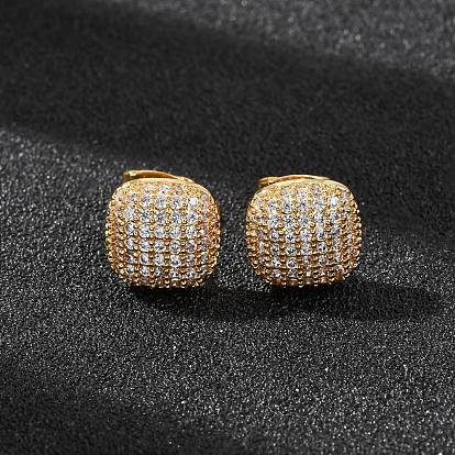 Серьги-гвоздики из латуни с микропаве из кубического циркония для женщин, квадратный