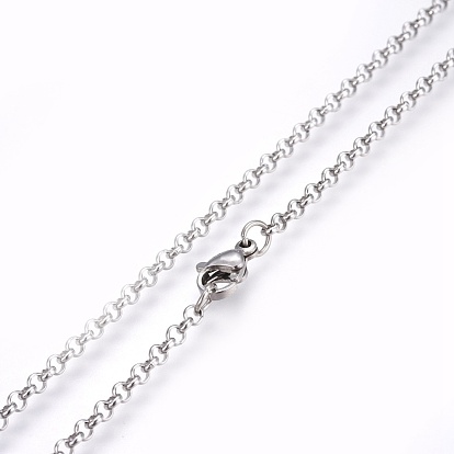 201 Stainless Steel Rolo Chain Necklaces, with 201 Stainless Steel Beads and Clasps