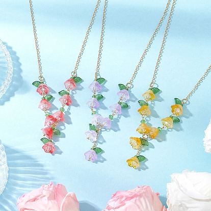 3шт. латунная цепочка с цветочным звеном, с 304 клешней лобстера из нержавеющей стали и акриловыми подвесками