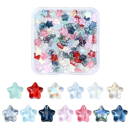 12 цветные прозрачные стеклянные шарики, с покрытием AB цвета, звезда