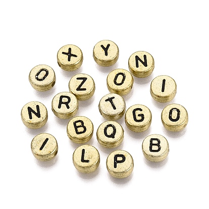 Покрытие акриловыми шариками, горизонтальное отверстие, плоский круглый с черной буквой, с золотым покрытием