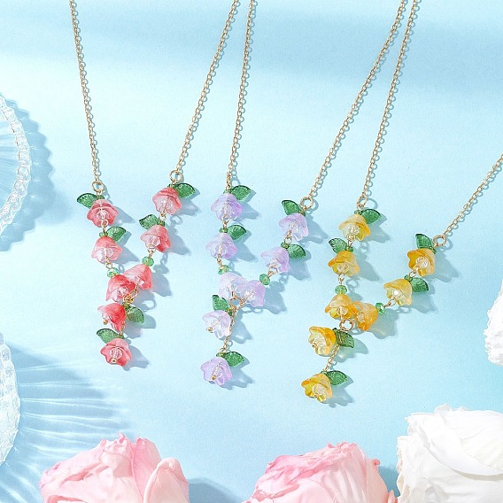 3шт. латунная цепочка с цветочным звеном, с 304 клешней лобстера из нержавеющей стали и акриловыми подвесками