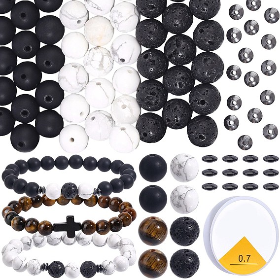 DIY Armbänder machen Kit, einschließlich natürlicher Tigerauge-, Schneeflocken-, Schwarzachat- und Howlith-Perlen in AB-Qualität sowie synthetischer Hämatitperlen, kristallelastischer Stretchfaden