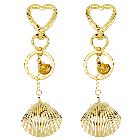 2 шт. латунные подвесные брелоки в форме ракушки, с застежками из сплава сердечек и железными кольцами