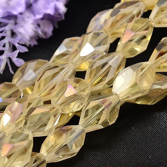 Полный радуга покрытием граненый двойной конус стеклянная бусина пряди, 16x10 мм, отверстие : 1 мм, около 27 шт / нитка, 16.3 дюйм