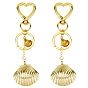 2 шт. латунные подвесные брелоки в форме ракушки, с застежками из сплава сердечек и железными кольцами