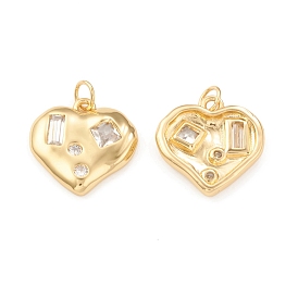 Eco-Friendly Brass Micro Pave Cubic Zirconia Pendants, with Jump Ring, Lead Free & Cadmium Free, Long-Lasting Plated, Heart Charm