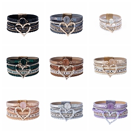 Imitation Leather Multi-Starnd Bracelets, Bohemia Style Rhinestone and Druzy Crystal, Link Bracelet for Women