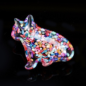 Resin Cat Display Decoration, with Shell Chips inside Statues for Home Office Decorations