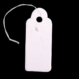 Etiqueta de la caída en blanco rectángulo, exhibición de la joyería etiquetas de precio de papel, con cordón de algodón, 22x9x0.1 mm, agujero: 2 mm, 500 unidades / bolsa